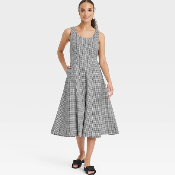 Target Classic Black White Gingham Women's Corset Midi A-Line Dress::NWT::SZ 14 - Picture 1 of 6